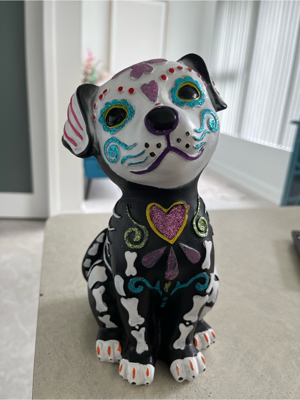 Decorative Black & White Dog Toy - Festive Day of the Dead Style